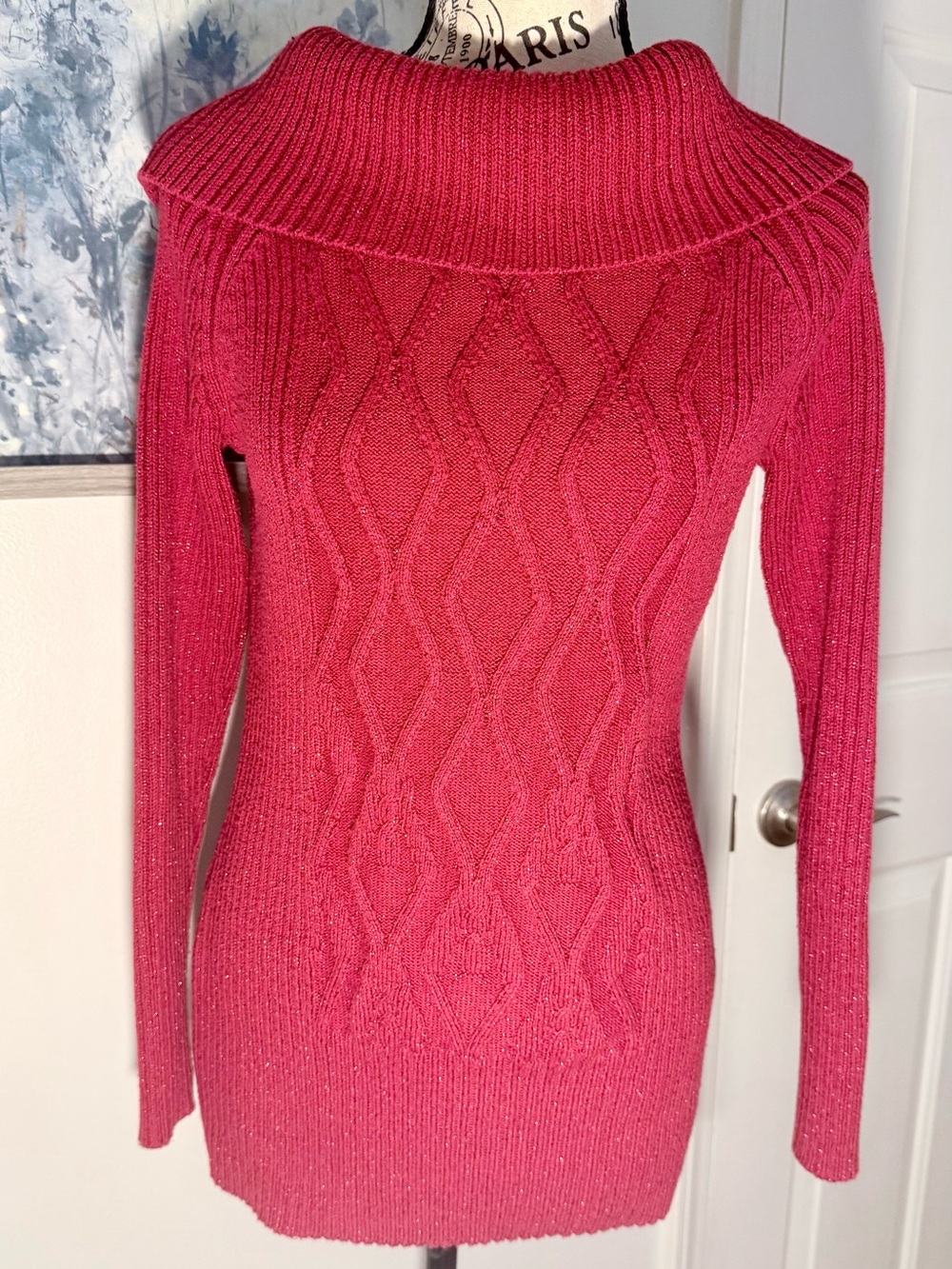 Style & Co. Cable-Knit Red Shimmer Sweater Tunic